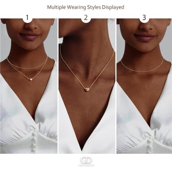 Heart Necklace for Women, 14K Gold Plated Layered Tiny Puffy Heart Pendant - Picture 6 of 7